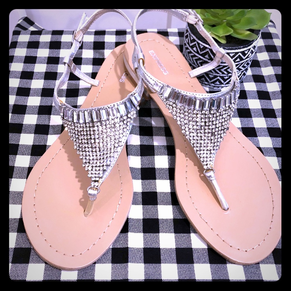 Express rhinestone thong sandals silver size 8